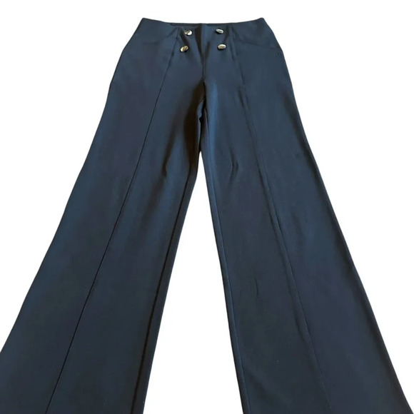 Betabrand Pull On Black Pants Wide Leg Button Detail Office Size Small Petite - Picture 3 of 10